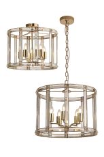 Koka 48cm Round Drum Pendant/Semi Ceiling, 5 Light E27, French Gold