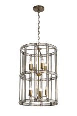 Koka 45cm Medium Round Column Pendant, 8 Light E27, Antique Brass