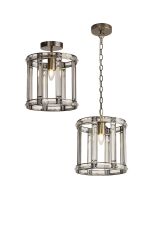 Koka 28cm Round Drum Pendant/Semi Ceiling, 1 Light E27, Antique Brass