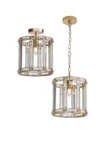 Koka 28cm Round Drum Pendant/Semi Ceiling, 1 Light E27, French Gold