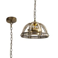 Koka 30cm Small Dome Pendant, 2 Light E27, Antique Brass