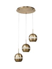 Andrea Pendant 3 Light E27 Round Antique Brass/Crystal