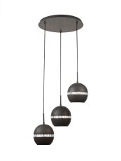 Andrea Pendant 3 Light E27 Round Graphite/Crystal