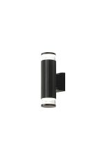 Gullo Ribbed Line Wall Lamp With X Pattern Acrylic Shade, 2 x GU10, IP54, Black/Clear/Frosted, 2yrs Warranty