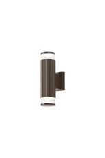 Gullo Ribbed Line Wall Lamp With X Pattern Acrylic Shade, 2 x GU10, IP54, Dark Brown/Clear/Frosted, 2yrs Warranty