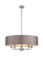 Banyan 5 Light Multi Arm Pendant, With 1.5m Chain, E14 Polished Chrome With 60cm x 15cm Faux Silk Shade, Grey