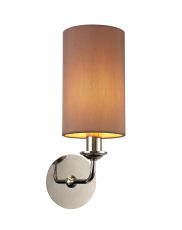 Banyan 1 Light Switched Wall Lamp, E14 Polished Chrome With 12cm Dual Faux Silk Shade, Taupe/Halo Gold