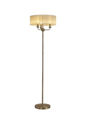 Banyan 3 Light Switched Floor Lamp With 45cm x 15cm Cream Organza Shade Antique Brass/Cream