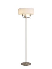 Banyan 3 Light Switched Floor Lamp With 45cm x 15cm Faux Silk Shade, Satin Nickel/White