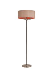 Banyan 3 Light Switched Floor Lamp With 50cm x 20cm Dual Faux Silk Shade, Antique Gold/Ruby Satin Nickel/Antique Gold