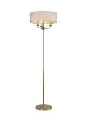 Banyan 3 Light Switched Floor Lamp With 45cm x 15cm Faux Silk Fabric Shade Champagne Gold/White