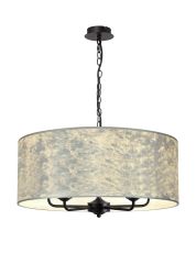 Banyan 5 Light Multi Arm Pendant With 60cm x 22cm Silver Leaf Shade Matt Black/Silver Leaf