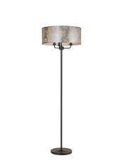 Banyan 3 Light Switched Floor Lamp With 50cm x 20cm Silver Leaf Shade Matt Black/Silver Leaf