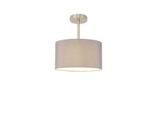 Baymont Satin Nickel 1 Light E27 Semi Flush With 30cm x 17cm Faux Silk Shade, Grey/White Laminate