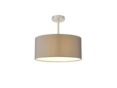 Baymont Satin Nickel 1 Light E27 Semi Flush With 40cm x 18cm Faux Silk Shade, Grey/White Laminate