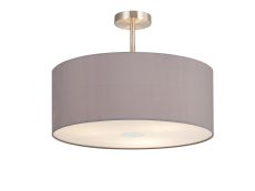 Baymont Satin Nickel 3 Light E27 Semi Flush With 50cm x 20cm Faux Silk Shade, Grey/White Laminate & Frosted/PC Acrylic Diffuser