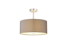 Baymont Satin Nickel 5 Light E27 Semi Flush With 40cm Faux Silk Shade, Grey/White Laminate & Frosted/SN Acrylic Diffuser