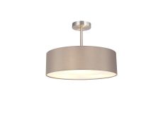 Baymont Satin Nickel 3 Light E27 Semi Flush Fixture, With 45cm x 15cm Faux Silk Shade, Grey