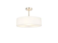 Baymont Satin Nickel 5 Light E27 Semi Flush Fixture, With 45cm x 15cm Faux Silk Shade, White