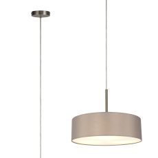 Baymont Satin Nickel  5 Light E27 Single Pendant, With 45cm x 15cm Faux Silk Shade, Grey