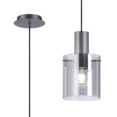 Brandroot Ribbed 21cm Single Pendant, 1 Light Adjustable E27, Dark Grey/Smoke Narrow Line Glass