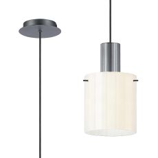 Brandroot Ribbed 21cm Single Pendant, 1 Light Adjustable E27, Dark Grey/Gloss White Wide Line Glass