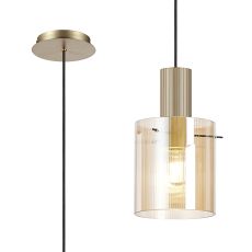 Brandroot Ribbed 21cm Single Pendant, 1 Light Adjustable E27, Light Gold/Amber Narrow Line Glass