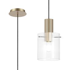 Brandroot Ribbed 21cm Single Pendant, 1 Light Adjustable E27, Light Gold/Clear Narrow Line Glass