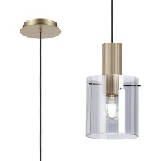 Brandroot Ribbed 21cm Single Pendant, 1 Light Adjustable E27, Light Gold/Smoke Narrow Line Glass