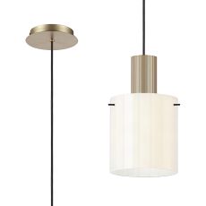 Brandroot Ribbed 21cm Single Pendant, 1 Light Adjustable E27, Light Gold/Gloss White Wide Line Glass