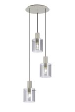 Brandroot Ribbed 49.5cm Round Pendant, 3 Light Adjustable E27, Beige Stone/Smoke Narrow Line Glass