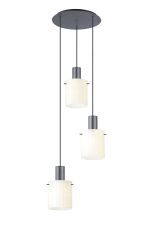 Brandroot Ribbed 49.5cm Round Pendant, 3 Light Adjustable E27, Dark Grey/Gloss White Wide Line Glass