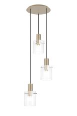 Brandroot Ribbed 49.5cm Round Pendant, 3 Light Adjustable E27, Light Gold/Clear Narrow Line Glass