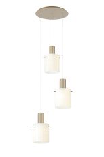 Brandroot Ribbed 49.5cm Round Pendant, 3 Light Adjustable E27, Light Gold/Gloss White Wide Line Glass