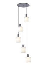 Brandroot Ribbed 66cm Round Pendant, 5 Light Adjustable E27, Dark Grey/Gloss White Wide Line Glass