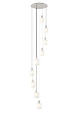 Brandroot Ribbed 86cm Round Pendant, 9 Light Adjustable E27, Beige Stone/Gloss White Wide Line Glass