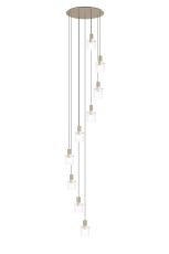 Brandroot Ribbed 86cm Round Pendant, 9 Light Adjustable E27, Light Gold/Clear Narrow Line Glass