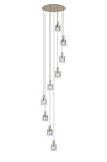 Brandroot Ribbed 86cm Round Pendant, 9 Light Adjustable E27, Light Gold/Smoke Narrow Line Glass