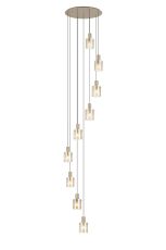 Brandroot Ribbed 86cm Round Pendant, 9 Light Adjustable E27, Light Gold/Amber Wide Line Glass