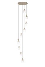 Brandroot Ribbed 86cm Round Pendant, 9 Light Adjustable E27, Light Gold/Clear Wide Line Glass