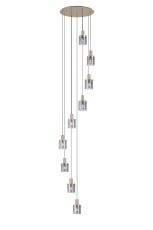 Brandroot Ribbed 86cm Round Pendant, 9 Light Adjustable E27, Light Gold/Smoke Wide Line Glass