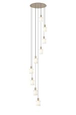 Brandroot Ribbed 86cm Round Pendant, 9 Light Adjustable E27, Light Gold/Gloss White Wide Line Glass