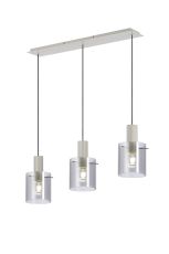 Brandroot Ribbed Linear Pendant, 3 Light Adjustable E27, Beige Stone/Smoke Narrow Line Glass