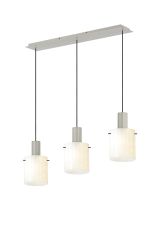 Brandroot Ribbed Linear Pendant, 3 Light Adjustable E27, Beige Stone/Gloss White Wide Line Glass