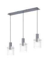 Brandroot Ribbed Linear Pendant, 3 Light Adjustable E27, Dark Grey/Clear Wide Line Glass