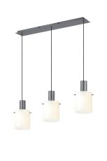 Brandroot Ribbed Linear Pendant, 3 Light Adjustable E27, Dark Grey/Gloss White Wide Line Glass