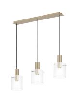 Brandroot Ribbed Linear Pendant, 3 Light Adjustable E27, Light Gold/Clear Narrow Line Glass