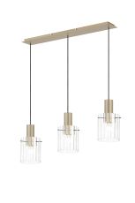 Brandroot Ribbed Linear Pendant, 3 Light Adjustable E27, Light Gold/Clear Wide Line Glass