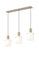 Brandroot Ribbed Linear Pendant, 3 Light Adjustable E27, Light Gold/Gloss White Wide Line Glass