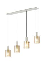 Brandroot Ribbed Linear Pendant, 4 Light Adjustable E27, Beige Stone/Amber Narrow Line Glass